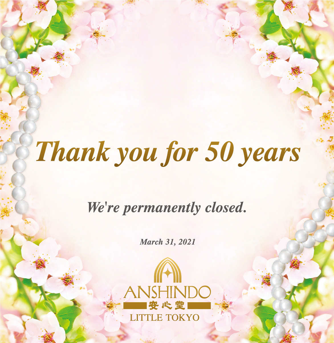 Thank you for 50 years. We're permanently closed.